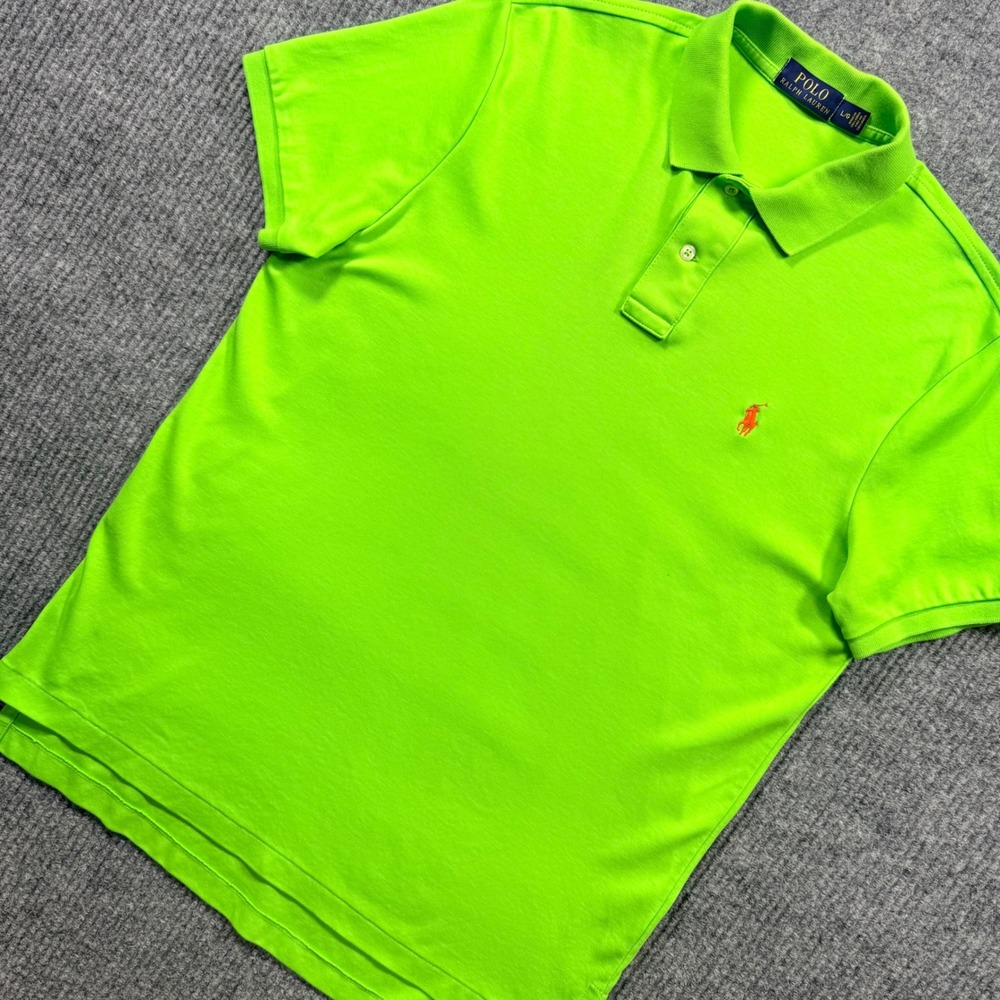 Polo Ralph Lauren Mens Neon Lime Green Short Sleeve Pony Logo Polo Shirt Large